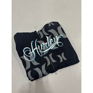 VTG Y2K Hurley Embroidered Sweatshirt Large Black‎ Spellout Skater Surf Grunge